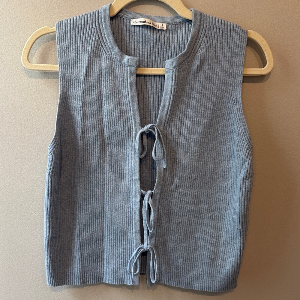 Abercrombie & Fitch Light Blue Ribbed Tie-Front Tank